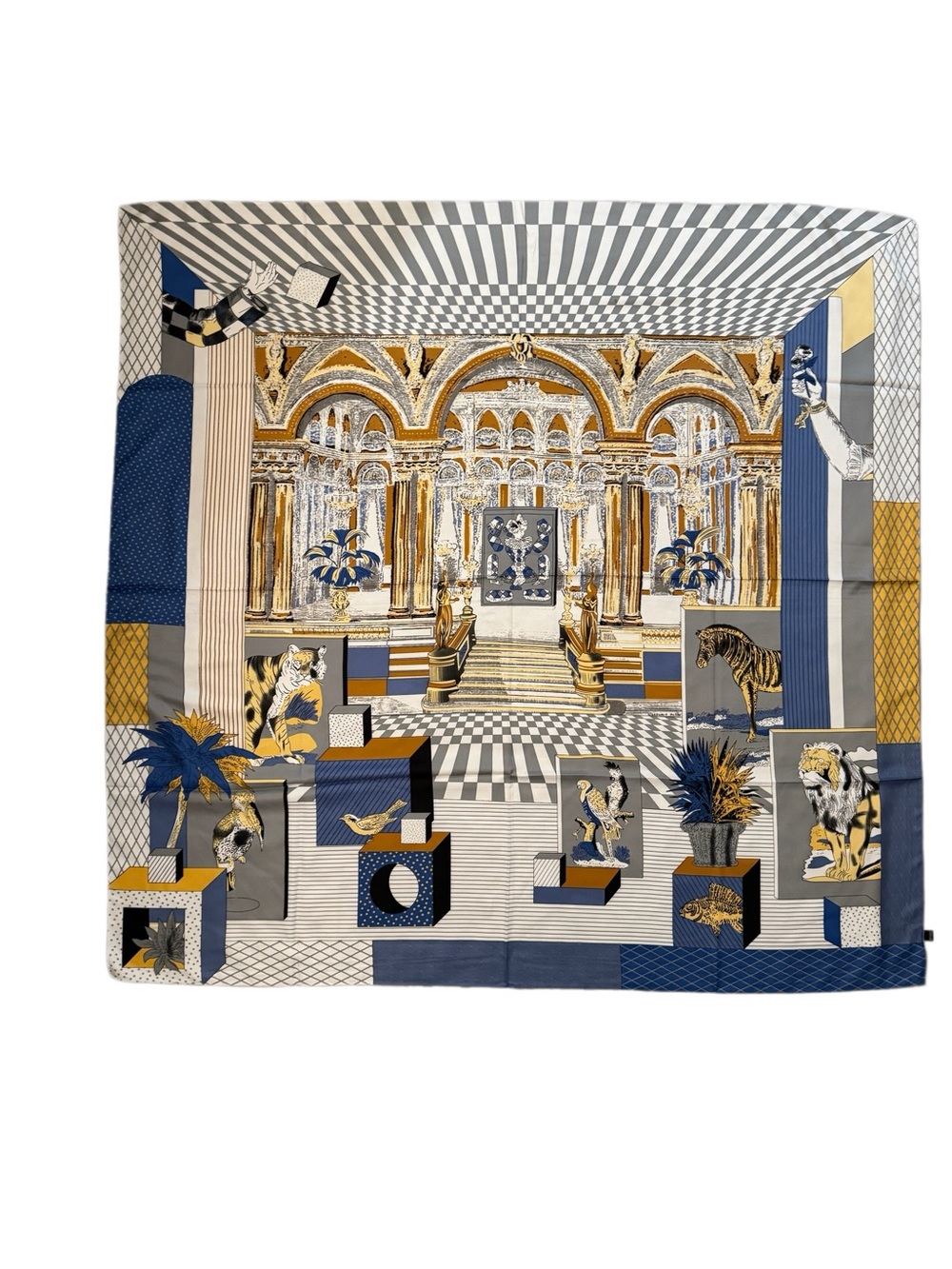 Luxury 130cm Silk Geometric Print Scarf - New